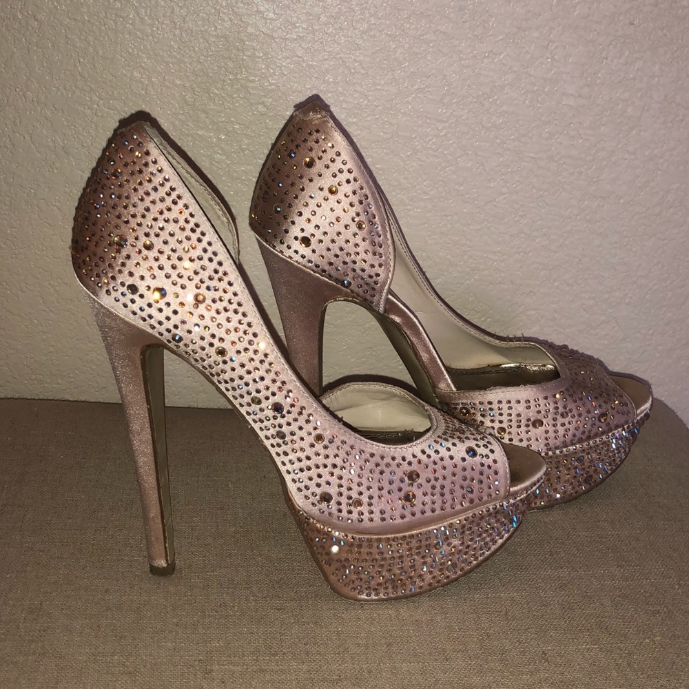 Blush Nude Platform High Heel with AB Crystals